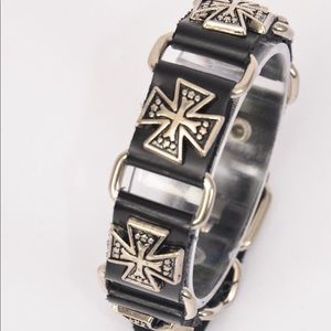 NWT Black Genuine Leather Celtic Cross Buckle Bracelet | 9” Unisex